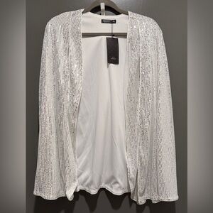 SHEIN Silver Sequin Open Front Cardigan with cape sleeves